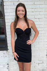 Black Homecoming Dress Sequin Corset Tight Prom Dress